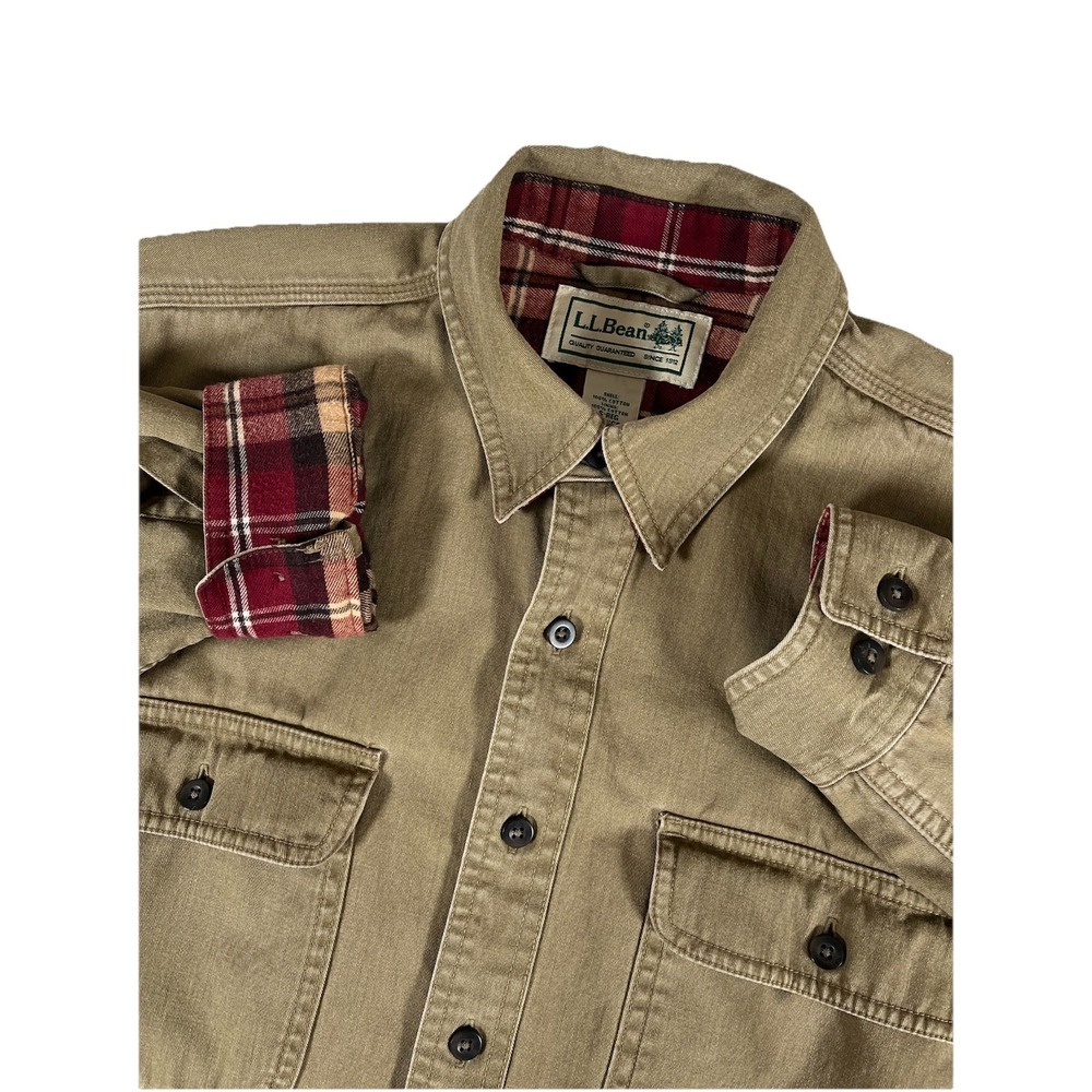 L.L. Bean Hurricane Brown Canvas‎ Plaid Flannel Lined Cotton Shacket Men's Small